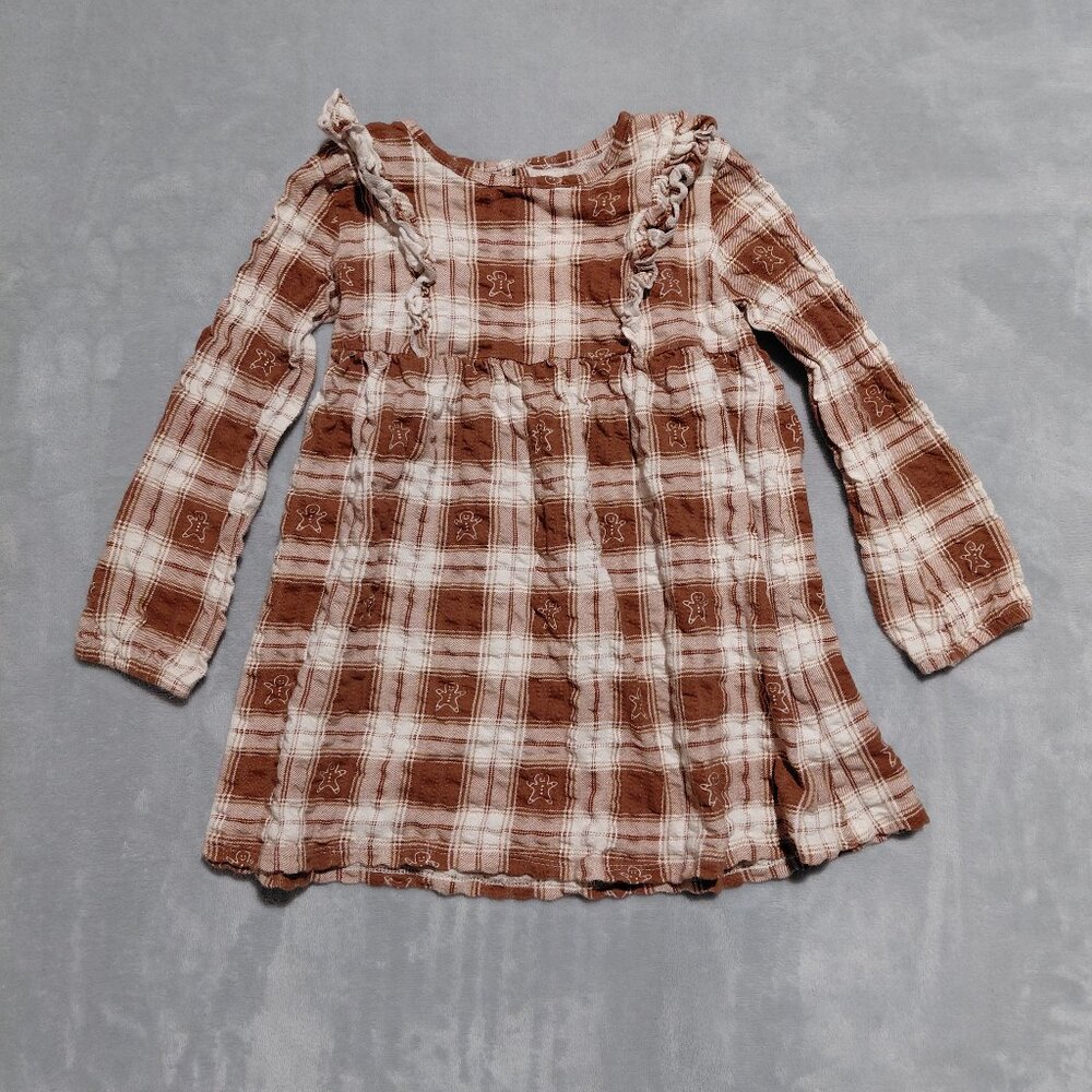 Little Co by Lauren Conrad 5T Checkered Ruffled Gingerbread Dress Organic Cotton